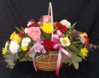 Mixed Rose Basket Flower Arrangement