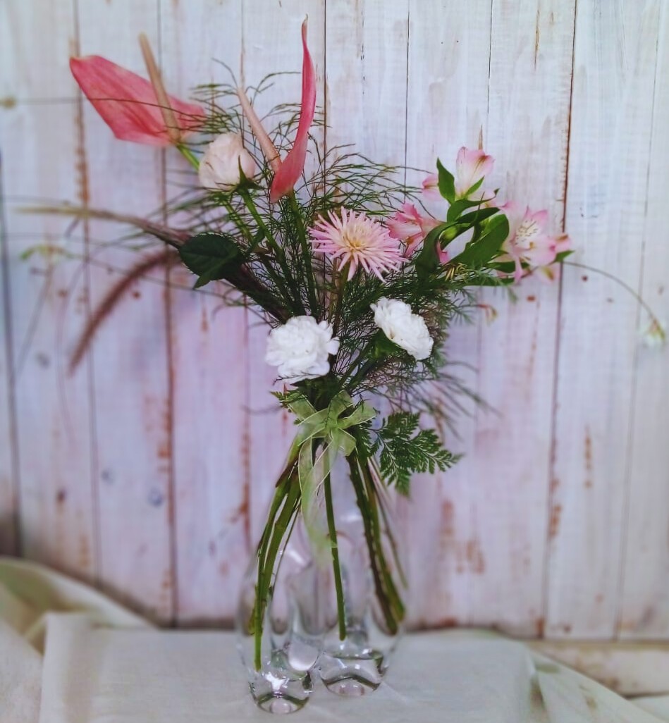 Pink & White Lily Arrangement in Vase